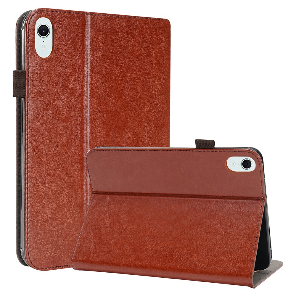 For iPad mini (2024)  /  (2021) Case Two-Fold Stand Crazy Horse Texture PU Leather Tablet Cover with Card Slots - Brown