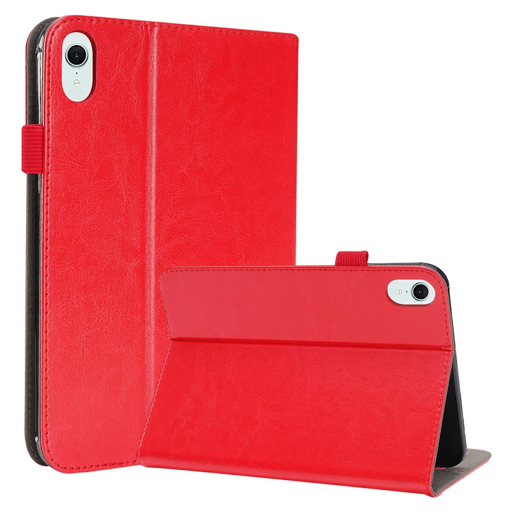 For iPad mini (2024)  /  (2021) Case Two-Fold Stand Crazy Horse Texture PU Leather Tablet Cover with Card Slots - Red