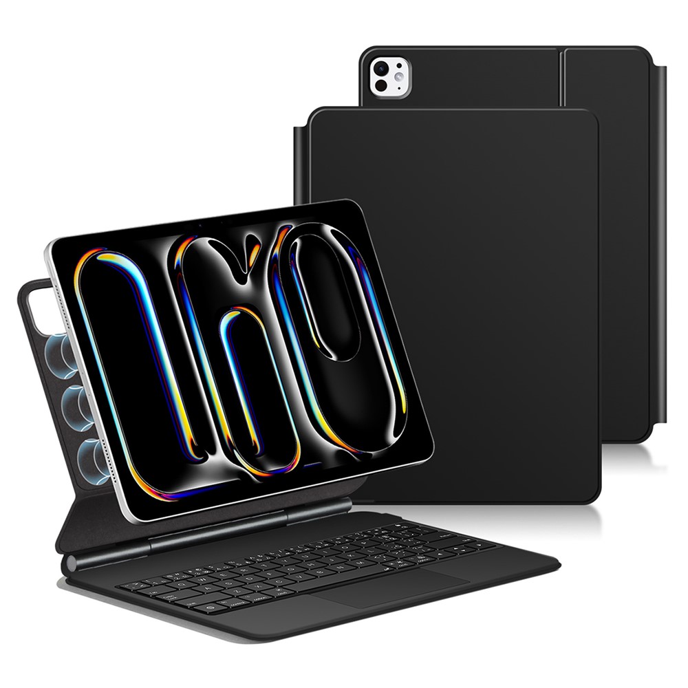 For iPad Pro 13 (2025) / 13 (2024) Smart Pogo Pin Direct Connection Keyboard (Portuguese Layout) + Leather Tablet Case - Black