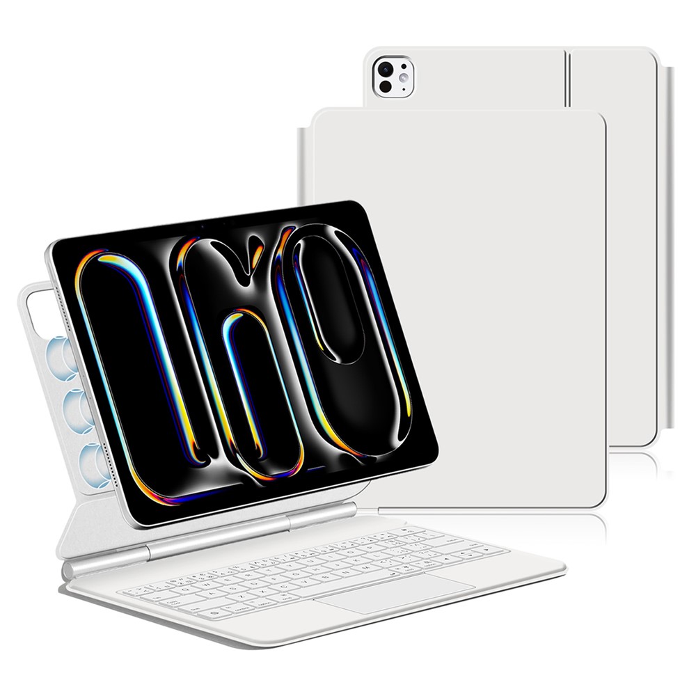 For iPad Pro 13 (2025) / 13 (2024) Smart Pogo Pin Direct Connection Keyboard (Portuguese Layout) + Leather Tablet Case - White