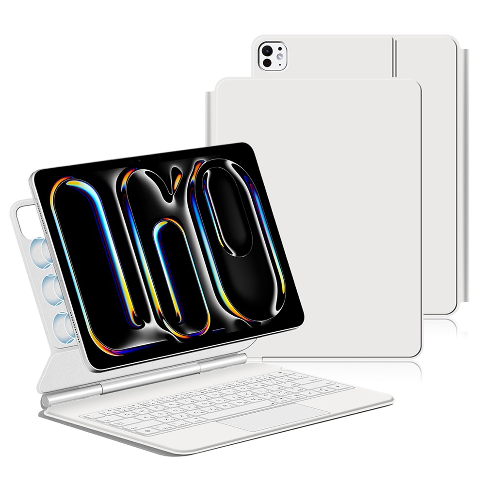 For iPad Pro 13 (2025) / 13 (2024) Smart Pogo Pin Direct Connection Keyboard (Japanese Layout) + Leather Tablet Case - White