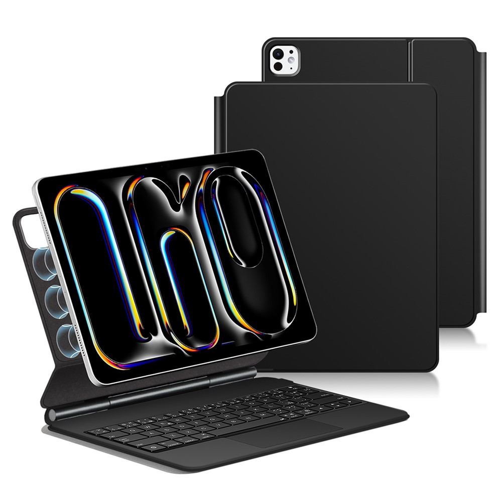 For iPad Pro 13 (2025) / 13 (2024) Smart Pogo Pin Direct Connection Keyboard (Spanish Layout) + Leather Tablet Case - Black