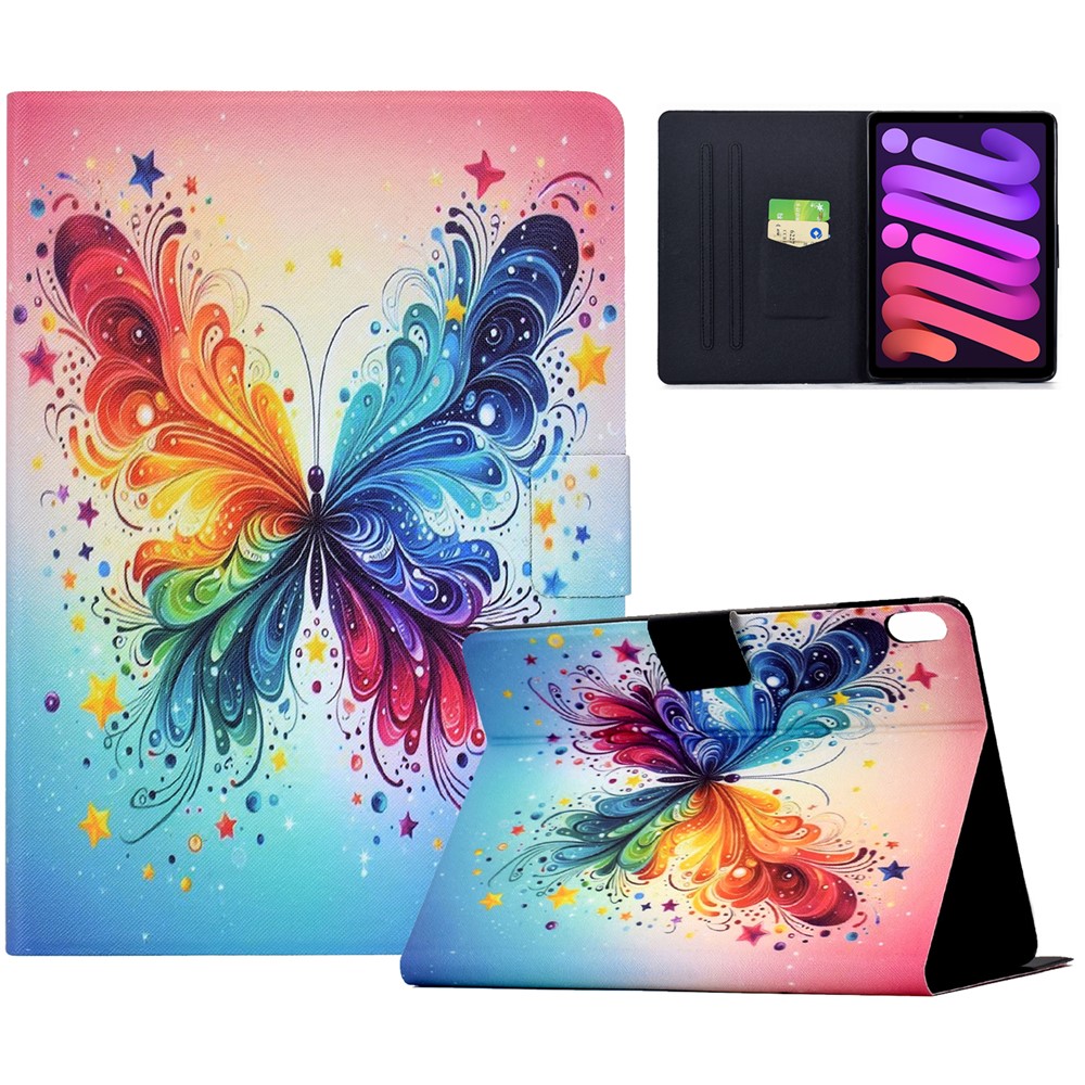 For iPad Mini (2024) / (2021) Case Colorful Pattern Painting Card Slots Stand Leather Tablet Cover with Auto Sleep / Wake - Colorful Butterfly