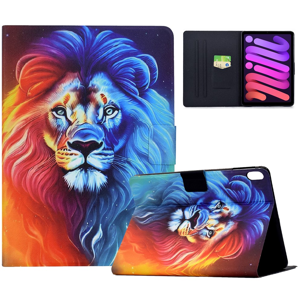 For iPad Mini (2024) / (2021) Case Colorful Pattern Painting Card Slots Stand Leather Tablet Cover with Auto Sleep / Wake - Colorful Lion