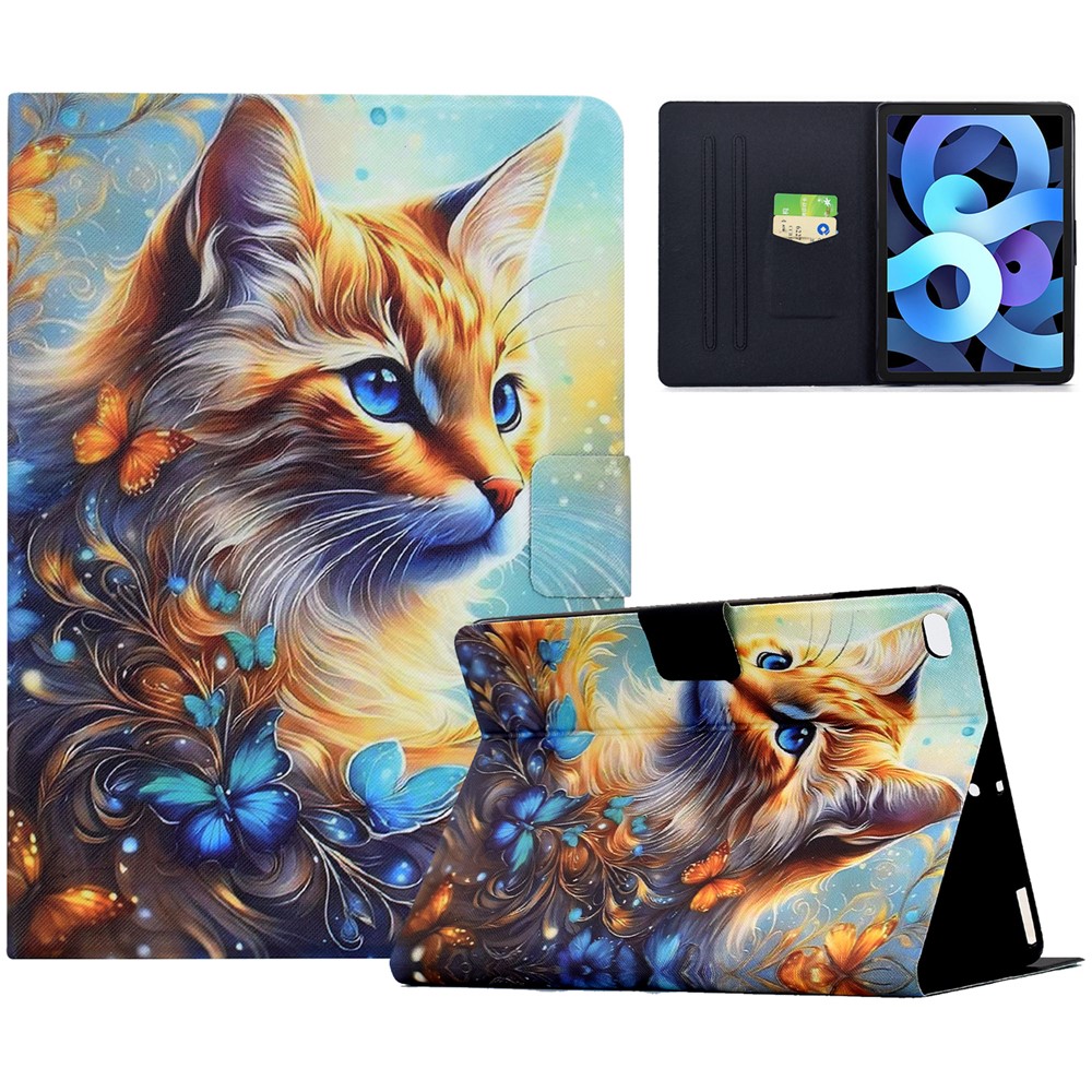 Leather Case for iPad 9.7-inch (2018) / (2017) / iPad Air 2 / Air (2013) Pattern Painting Card Slots Stand Cover with Auto Sleep / Wake - Butterfly and Cat