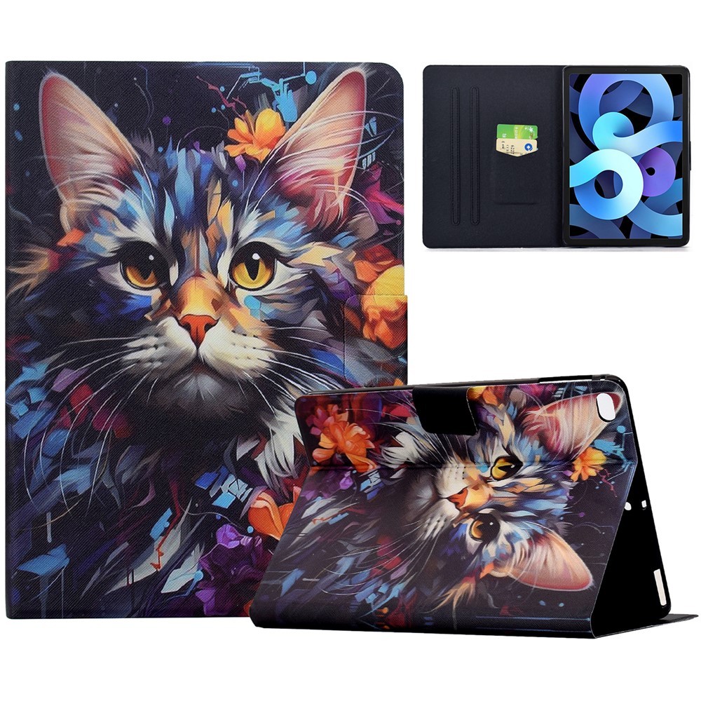 Leather Case for iPad 9.7-inch (2018) / (2017) / iPad Air 2 / Air (2013) Pattern Painting Card Slots Stand Cover with Auto Sleep / Wake - Floral Cat