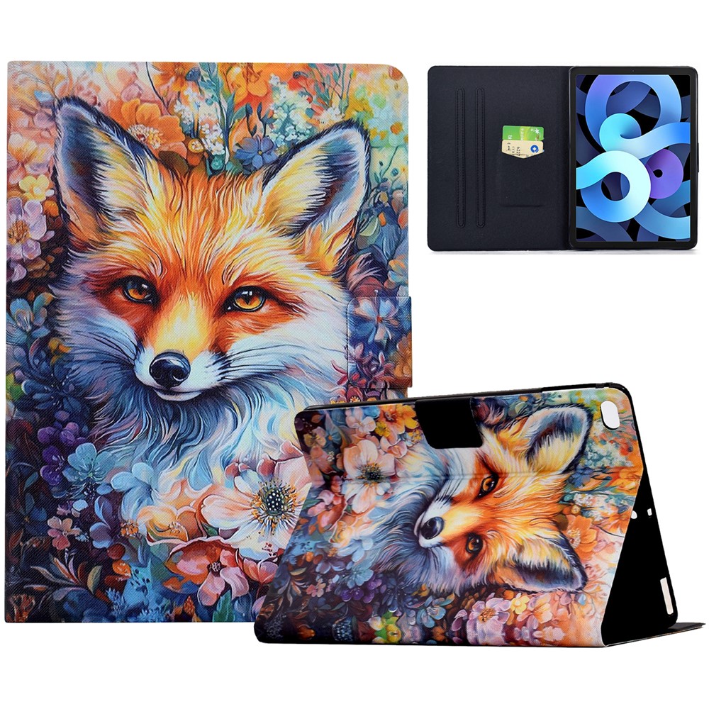 Leather Case for iPad 9.7-inch (2018) / (2017) / iPad Air 2 / Air (2013) Pattern Painting Card Slots Stand Cover with Auto Sleep / Wake - Fox in Flowers