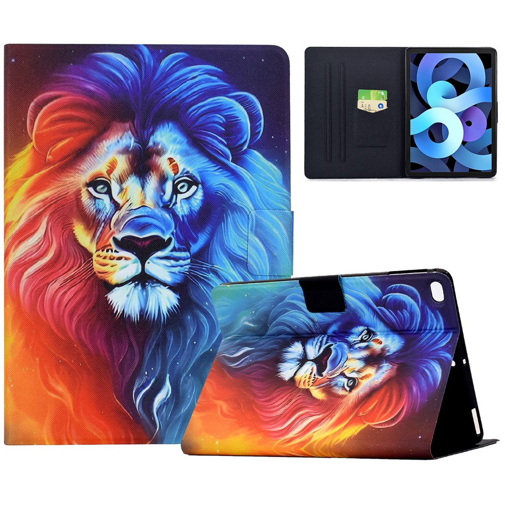 Leather Case for iPad 9.7-inch (2018) / (2017) / iPad Air 2 / Air (2013) Pattern Painting Card Slots Stand Cover with Auto Sleep / Wake - Colorful Lion