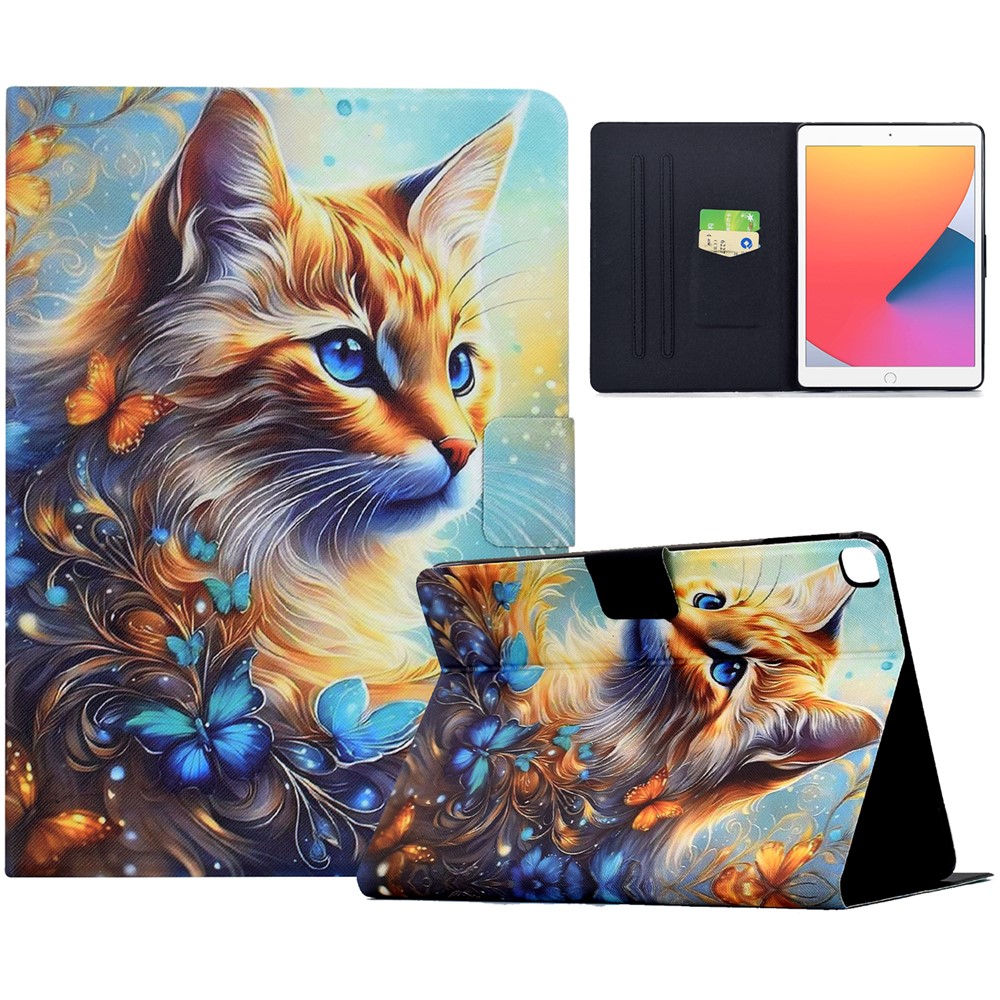 Leather Case for iPad 10.2 (2020) / (2019) / iPad Air 10.5 inch (2019) Pattern Paint Card Slots Stand Tablet Cover Auto Sleep / Wake - Butterfly and Cat
