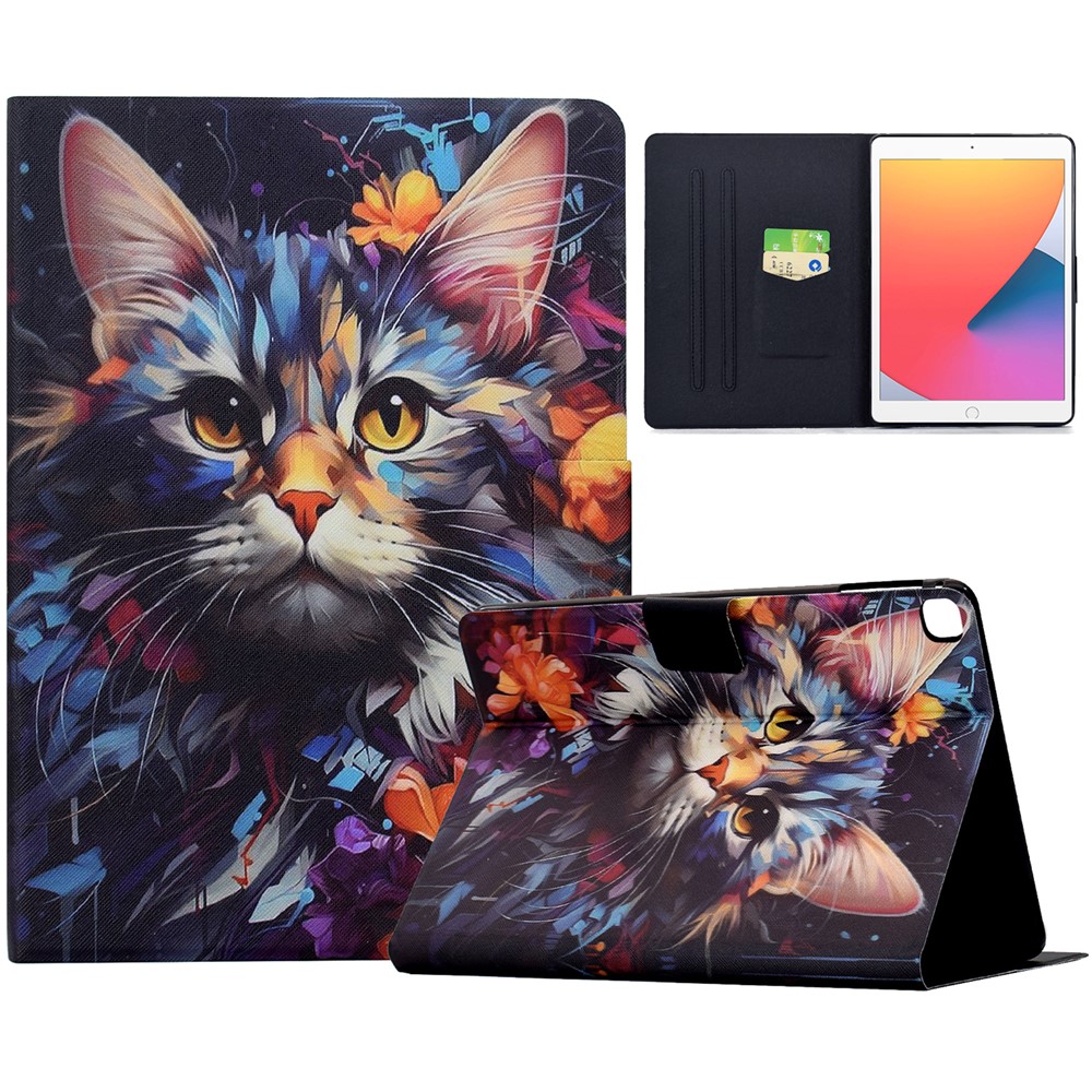 Leather Case for iPad 10.2 (2020) / (2019) / iPad Air 10.5 inch (2019) Pattern Paint Card Slots Stand Tablet Cover Auto Sleep / Wake - Floral Cat