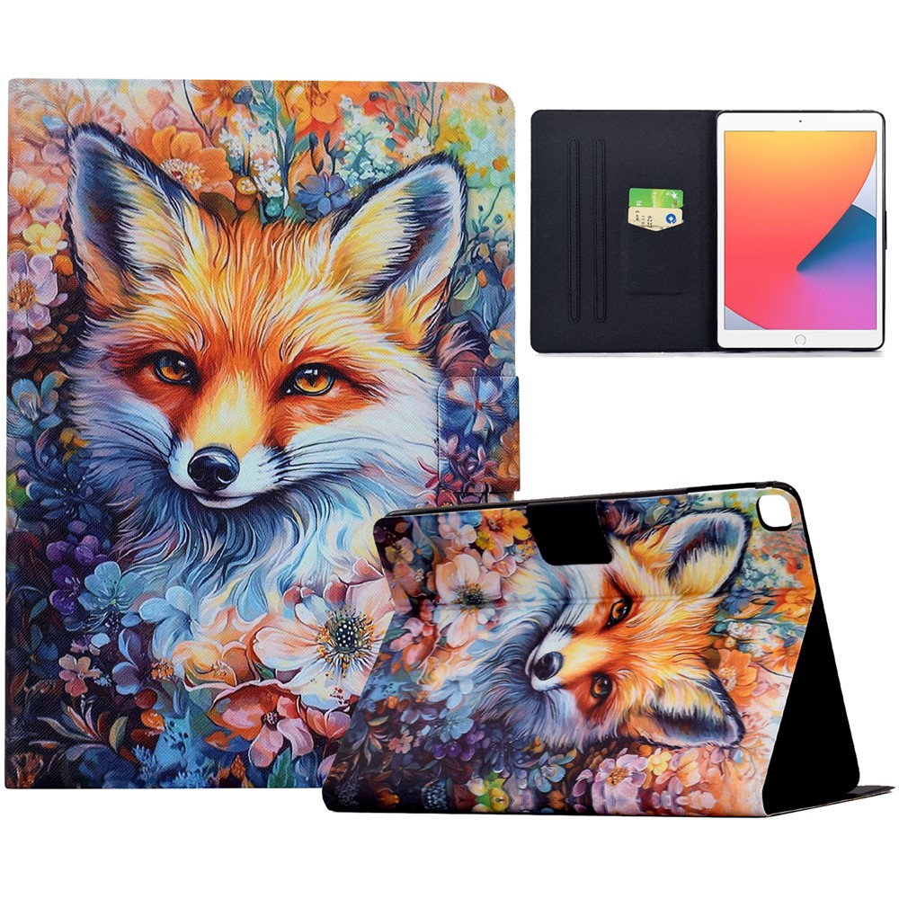 Leather Case for iPad 10.2 (2020) / (2019) / iPad Air 10.5 inch (2019) Pattern Paint Card Slots Stand Tablet Cover Auto Sleep / Wake - Fox in Flowers