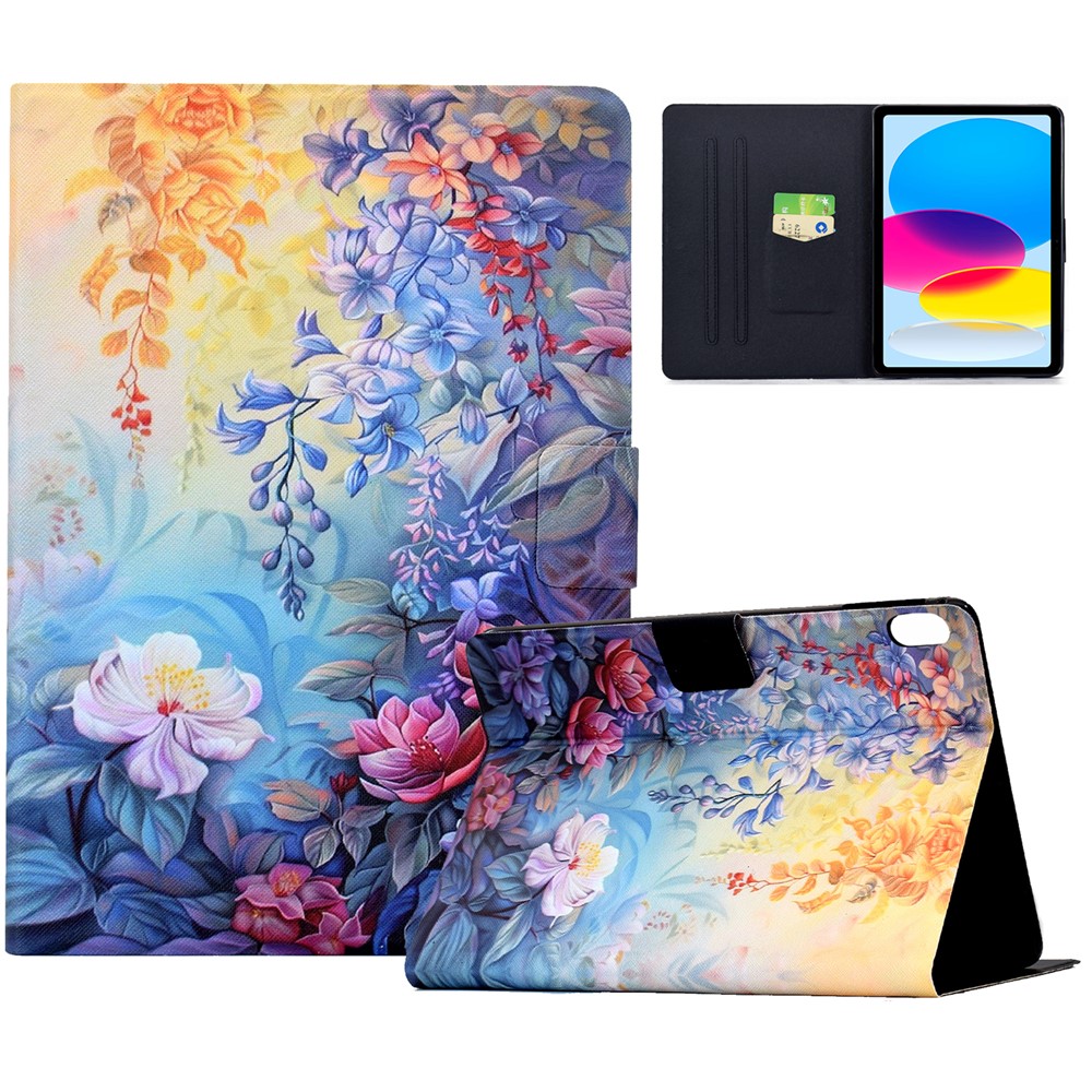 For iPad (2025)  /  10.9 (2022) Case Colorful Pattern Painting Card Slots Stand Leather Tablet Cover with Auto Sleep  /  Wake - Blossom