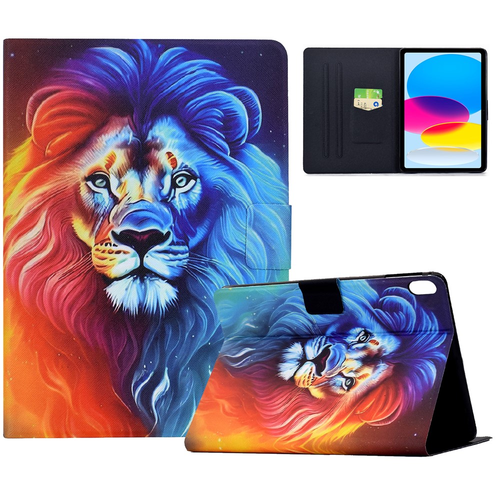 For iPad (2025)  /  10.9 (2022) Case Colorful Pattern Painting Card Slots Stand Leather Tablet Cover with Auto Sleep  /  Wake - Colorful Lion