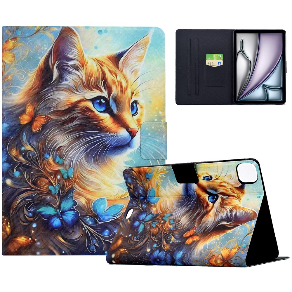 Leather Case for iPad Air 11(2025) / (2024) / iPad Air (2022) / (2020) / iPad Pro 11 (2022) / (2021) / (2020) / (2018) Pattern Paint Cover Auto Sleep / Wake - Butterfly and Cat