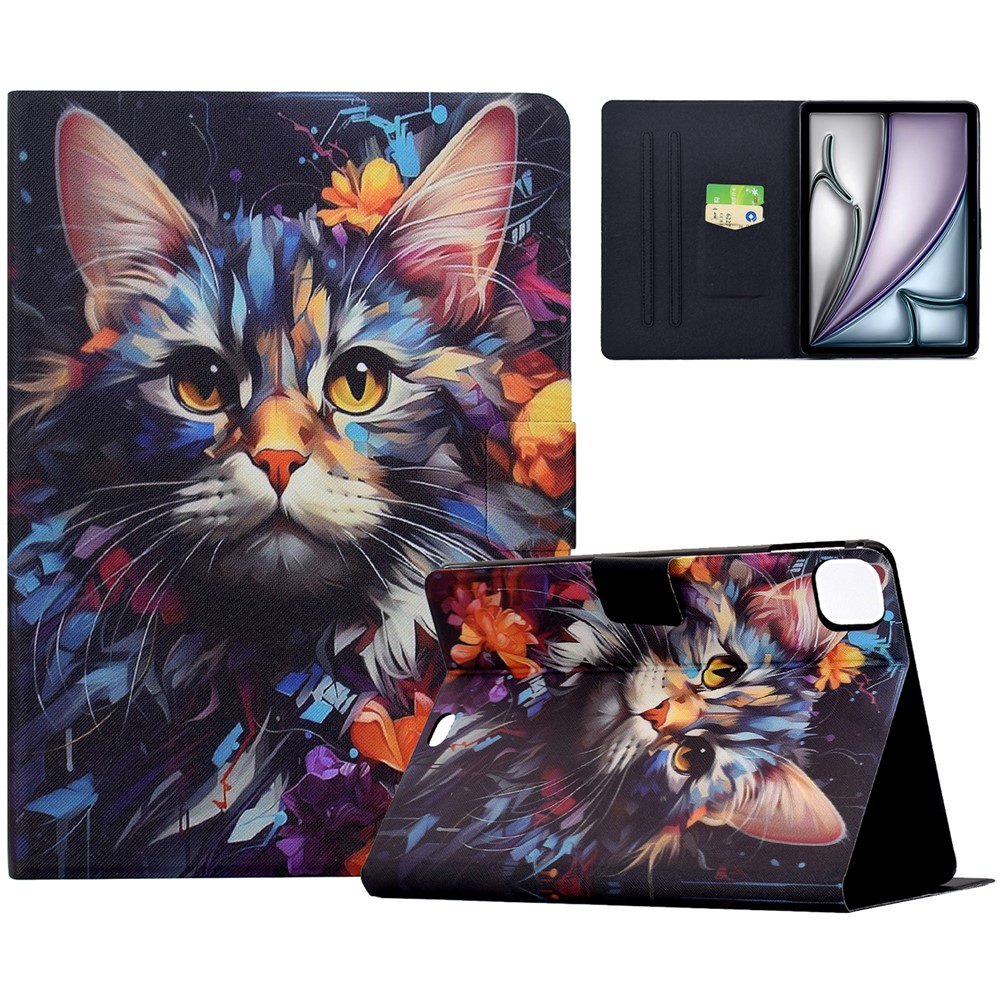 Leather Case for iPad Air 11(2025) / (2024) / iPad Air (2022) / (2020) / iPad Pro 11 (2022) / (2021) / (2020) / (2018) Pattern Paint Cover Auto Sleep / Wake - Floral Cat