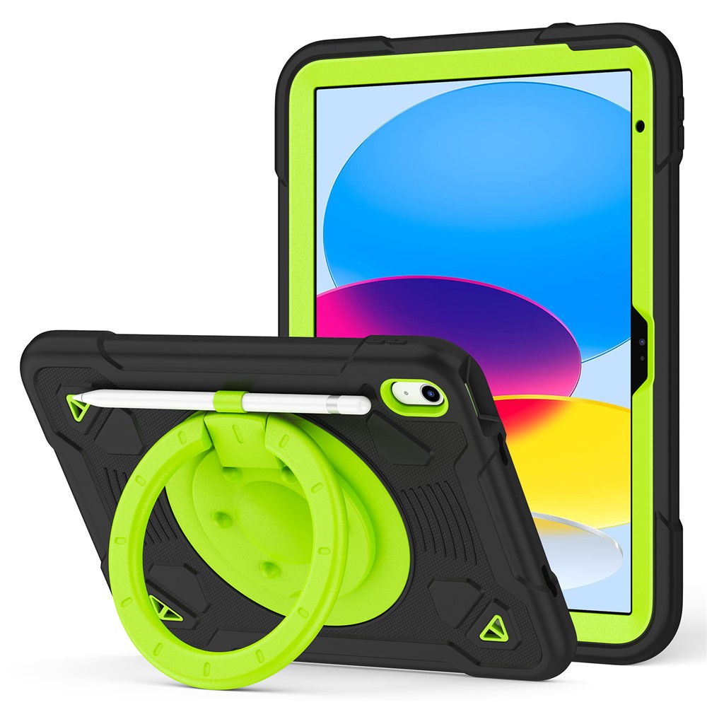 For iPad (2025) / iPad 10.9 (2022) Case with Hand Grip Kickstand Space Planet PC + Silicone Tablet Cover - Black + Green