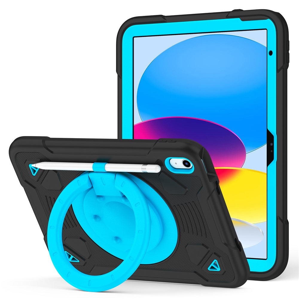 For iPad (2025) / iPad 10.9 (2022) Case with Hand Grip Kickstand Space Planet PC + Silicone Tablet Cover - Black + Blue