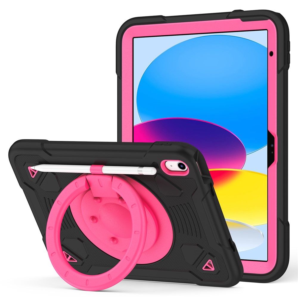 For iPad (2025) / iPad 10.9 (2022) Case with Hand Grip Kickstand Space Planet PC + Silicone Tablet Cover - Black + Rose