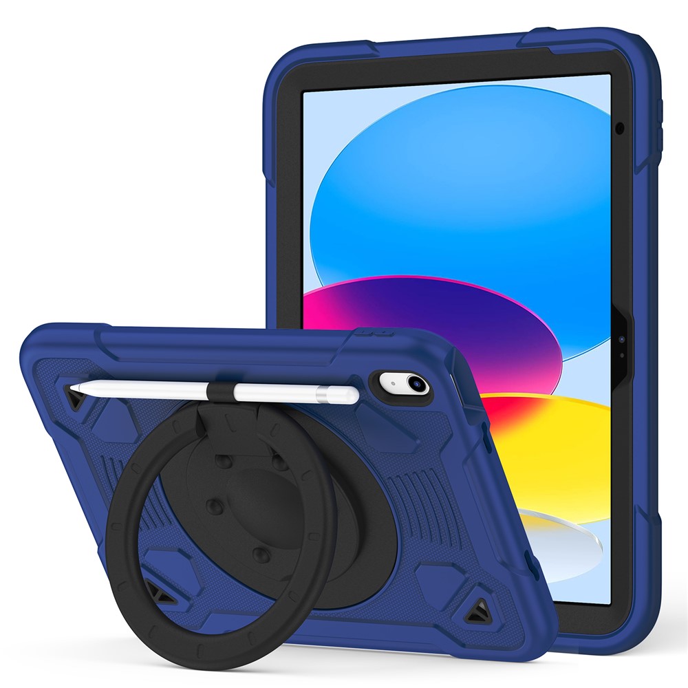 For iPad (2025) / iPad 10.9 (2022) Case with Hand Grip Kickstand Space Planet PC + Silicone Tablet Cover - Navy Blue + Black