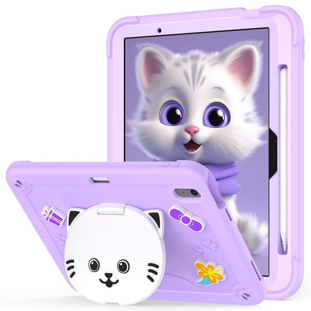 For iPad Air 11 (2025) / (2024) Case with Cat Kickstand PC + Silicone Tablet Cover - Light Purple