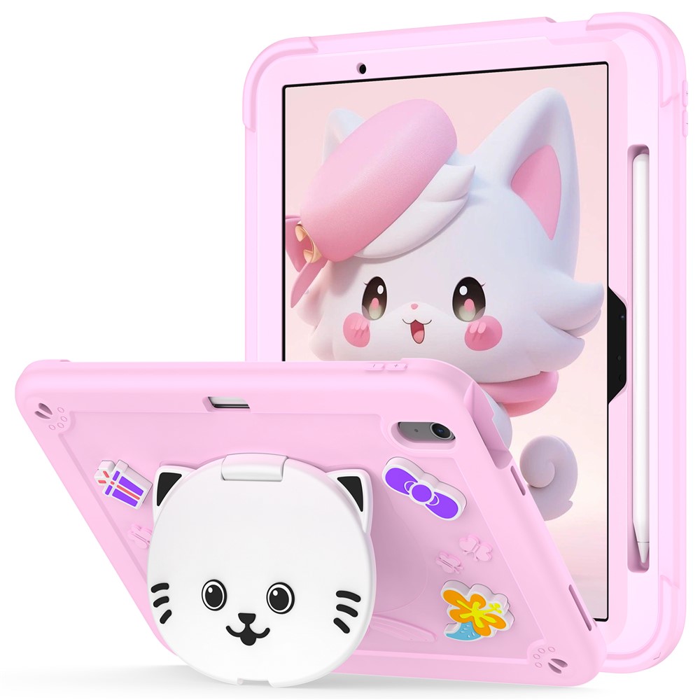 For iPad Air 11 (2025) / (2024) Case with Cat Kickstand PC + Silicone Tablet Cover - Pink