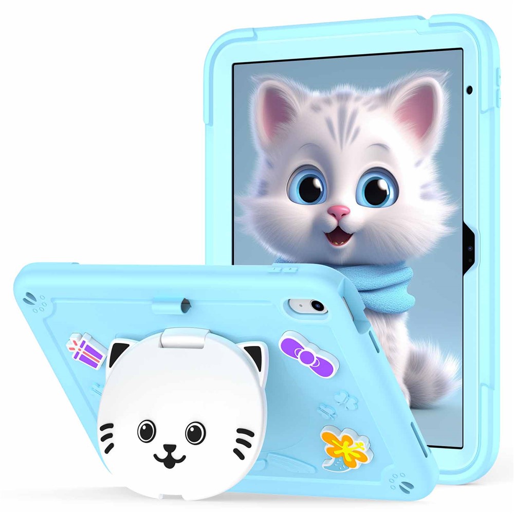 For iPad (2025) / iPad 10.9 (2022) Case with Cat Kickstand PC + Silicone Tablet Cover - Sky Blue