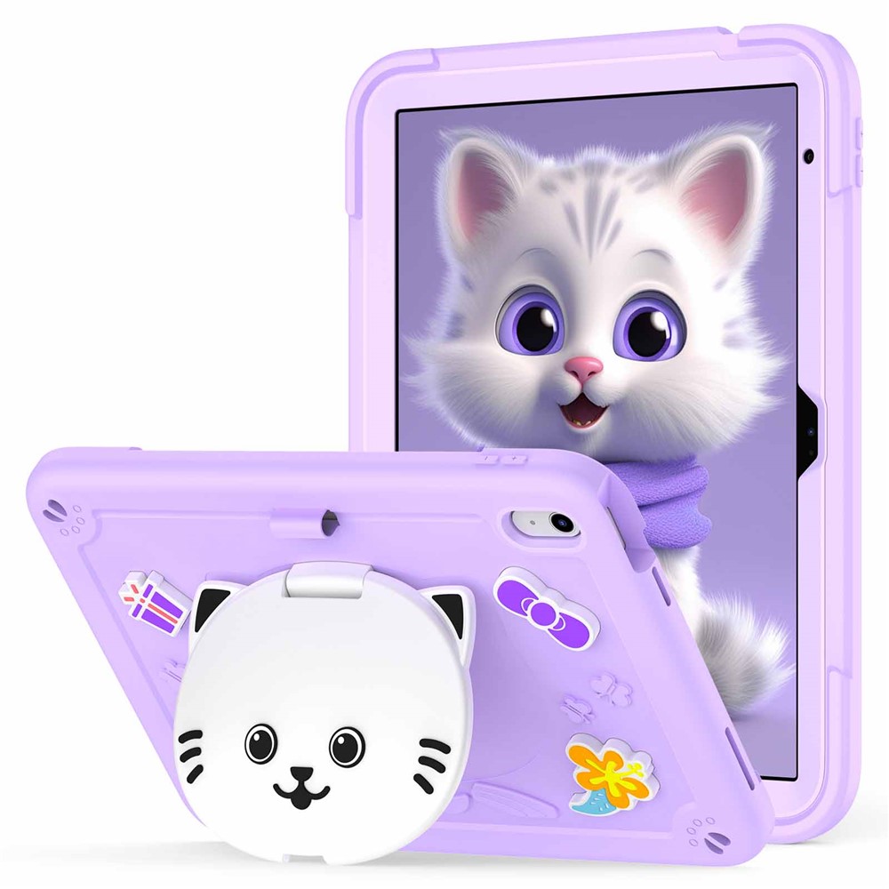 For iPad (2025) / iPad 10.9 (2022) Case with Cat Kickstand PC + Silicone Tablet Cover - Light Purple