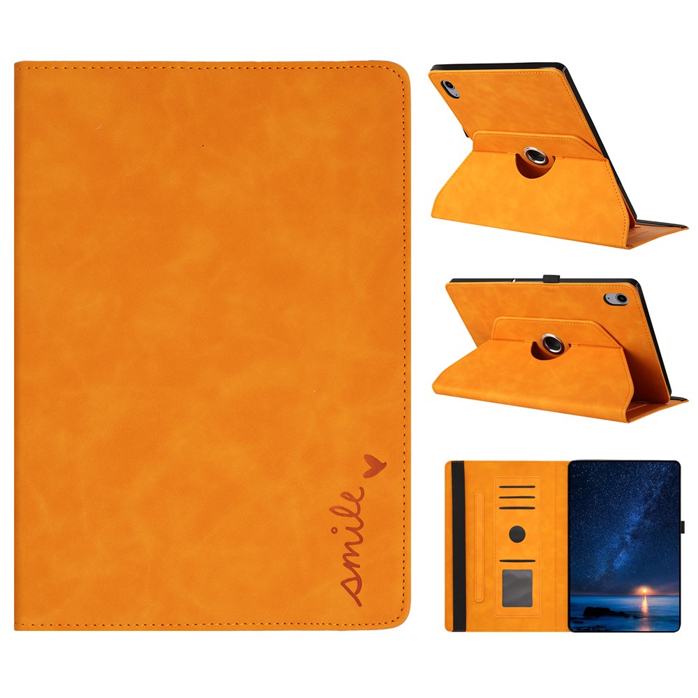 For iPad mini (2024) / (2021) Case Rotating Stand Card Holder Smile Imprinted Microfiber Leather Tablet Cover - Khaki