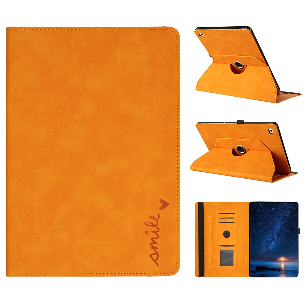 Tablet Case For iPad 9.7-inch (2018) / (2017) / Air 2 / Air (2013) Rotating Stand Card Holder Smile Imprinted Microfiber Leather Cover - Khaki