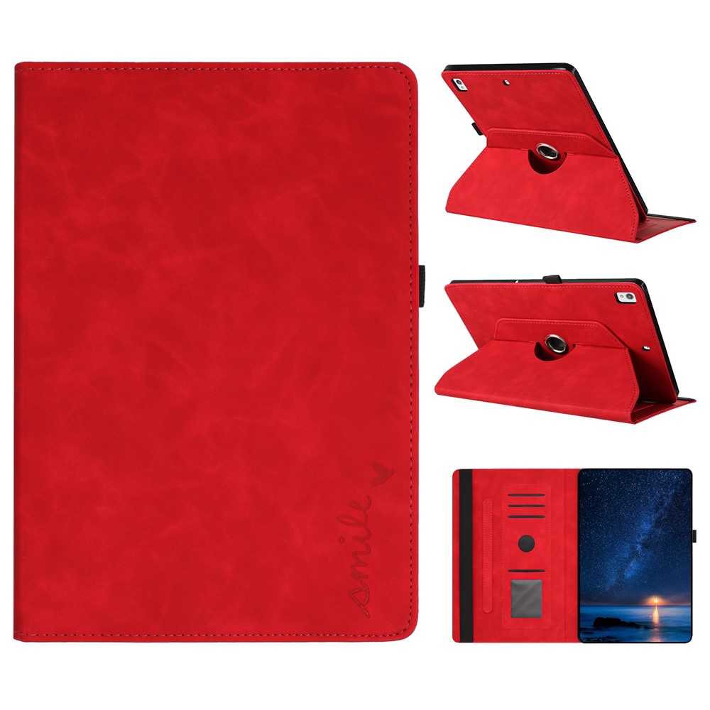 Tablet Case For iPad 10.2 (2020)  /  (2019)  /  Air 10.5 inch (2019)  /  Pro 10.5-inch (2017) Rotating Stand Smile Imprinted Leather Cover - Red