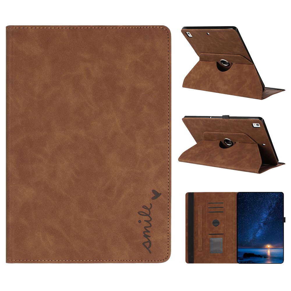 Tablet Case For iPad 10.2 (2020)  /  (2019)  /  Air 10.5 inch (2019)  /  Pro 10.5-inch (2017) Rotating Stand Smile Imprinted Leather Cover - Brown