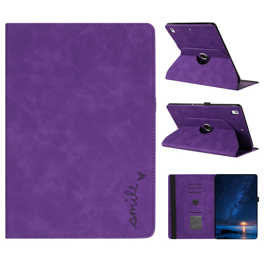 Tablet Case For iPad 10.2 (2020)  /  (2019)  /  Air 10.5 inch (2019)  /  Pro 10.5-inch (2017) Rotating Stand Smile Imprinted Leather Cover - Purple