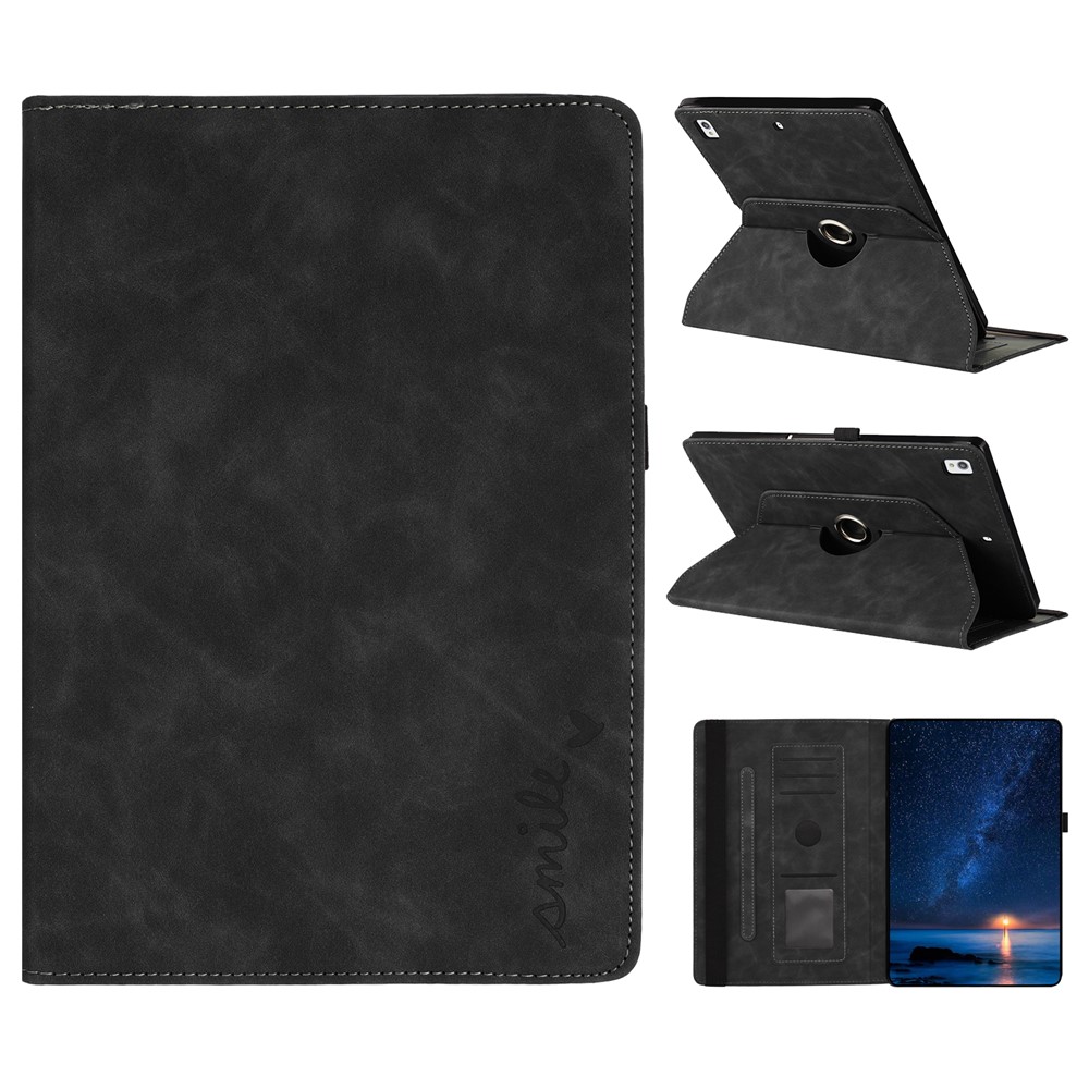 Tablet Case For iPad 10.2 (2020)  /  (2019)  /  Air 10.5 inch (2019)  /  Pro 10.5-inch (2017) Rotating Stand Smile Imprinted Leather Cover - Black