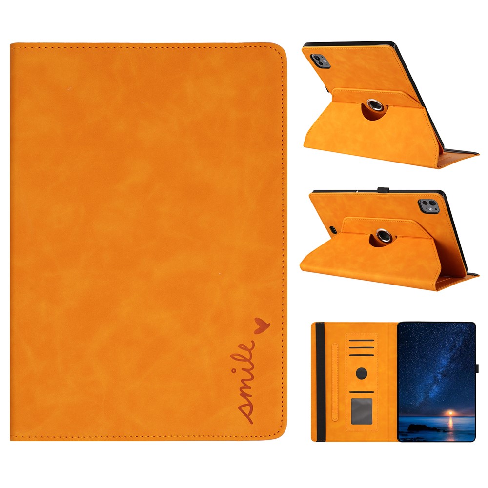 Tablet Case For iPad Air 11 (2025) / (2024) / Air (2022) / (2020) Rotating Stand Card Holder Smile Imprinted Microfiber Leather Cover - Khaki