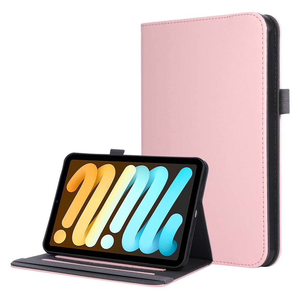 For iPad mini (2024)  /  (2021) Case Foldable Stand Leather Tablet Cover with Handheld Wristband - Pink