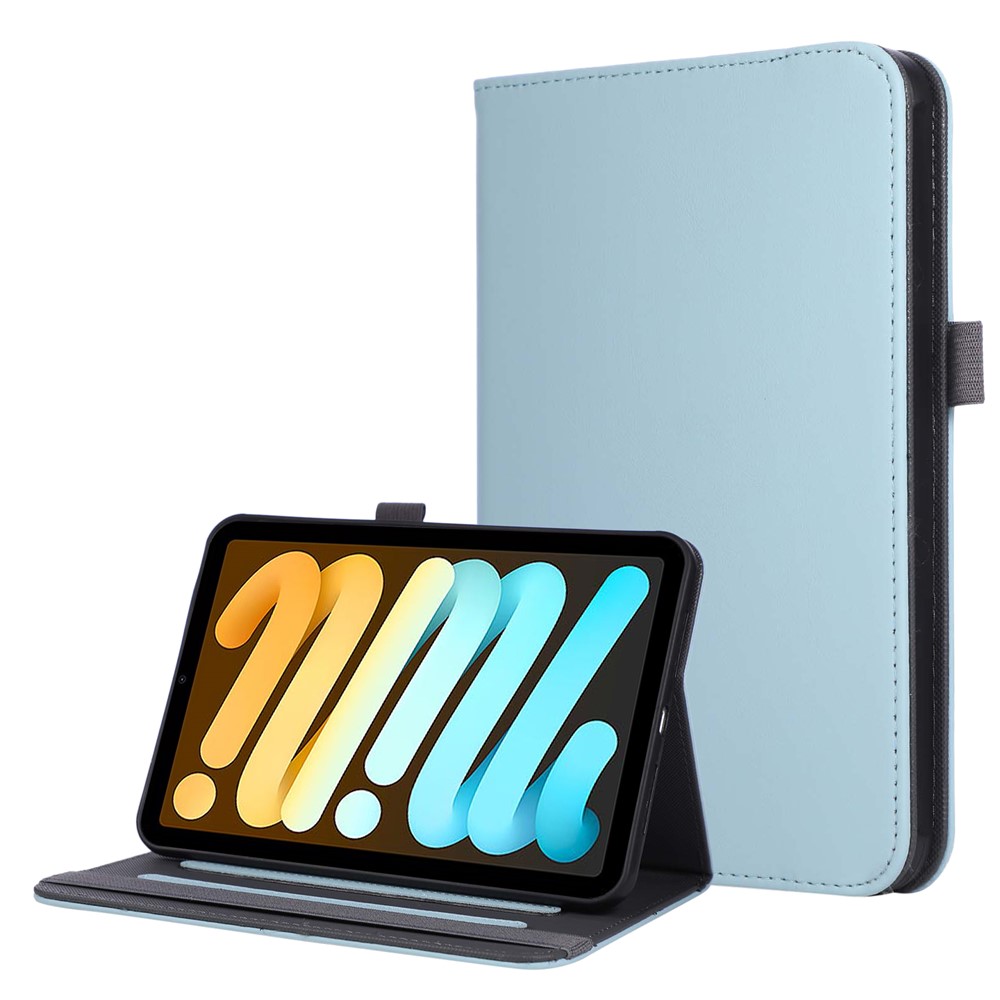 For iPad mini (2024)  /  (2021) Case Foldable Stand Leather Tablet Cover with Handheld Wristband - Blue