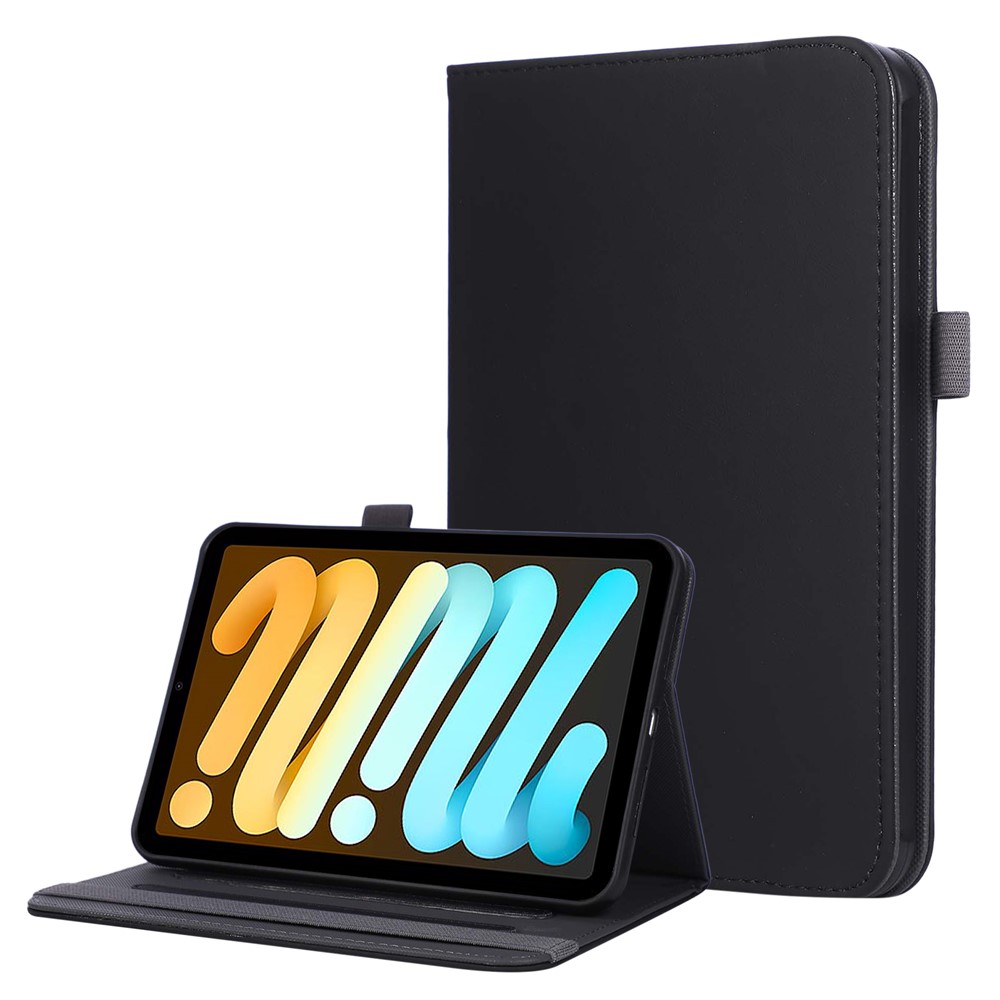 For iPad mini (2024)  /  (2021) Case Foldable Stand Leather Tablet Cover with Handheld Wristband - Black
