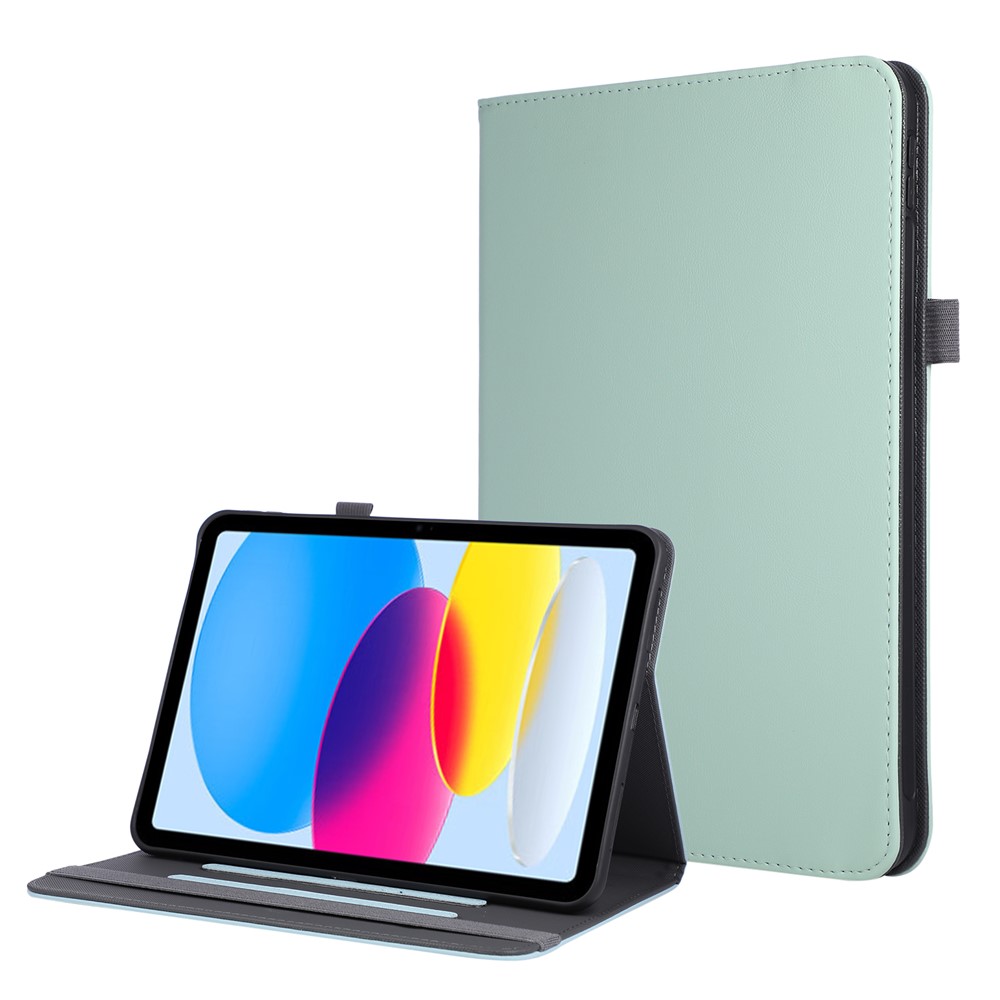 For iPad (2025)  /  10.9 (2022) Case Foldable Stand Leather Tablet Cover with Handheld Wristband - Green