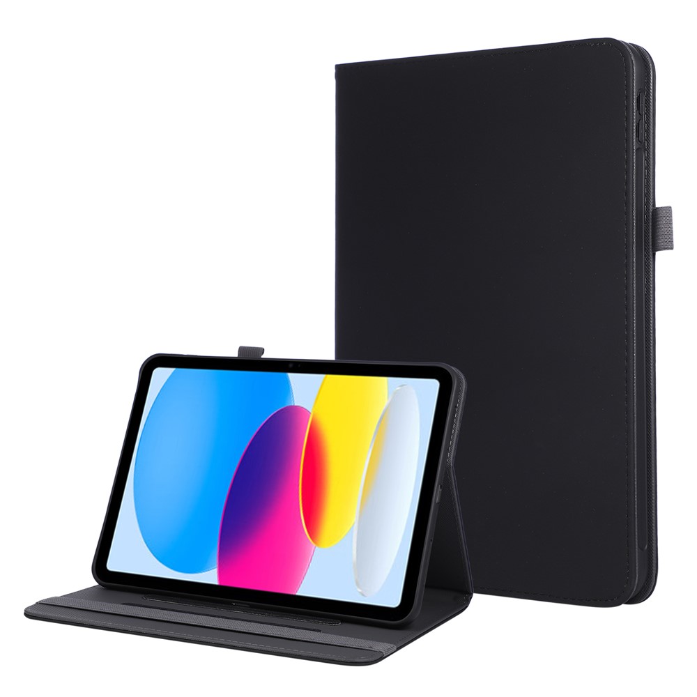 For iPad (2025)  /  10.9 (2022) Case Foldable Stand Leather Tablet Cover with Handheld Wristband - Black