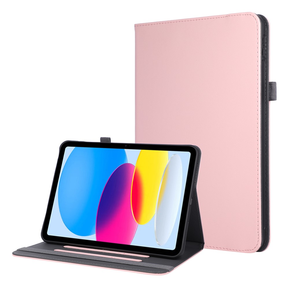 For iPad (2025)  /  10.9 (2022) Case Foldable Stand Leather Tablet Cover with Handheld Wristband - Pink