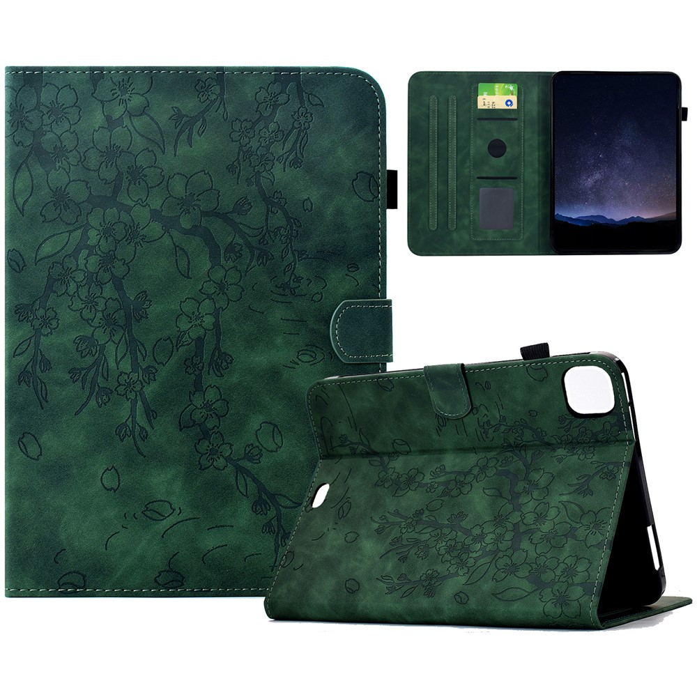 Leather Case for iPad Air 11 (2025) / (2024) / Air (2022) / Air (2020) / iPad Pro 11 (2022) / (2021) / (2021) / (2020) / (2018) Plum Blossom Stand Card Slots Tablet Cover - Green