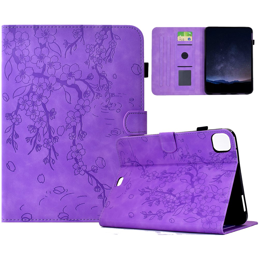 Leather Case for iPad Air 11 (2025) / (2024) / Air (2022) / Air (2020) / iPad Pro 11 (2022) / (2021) / (2021) / (2020) / (2018) Plum Blossom Stand Card Slots Tablet Cover - Light Purple