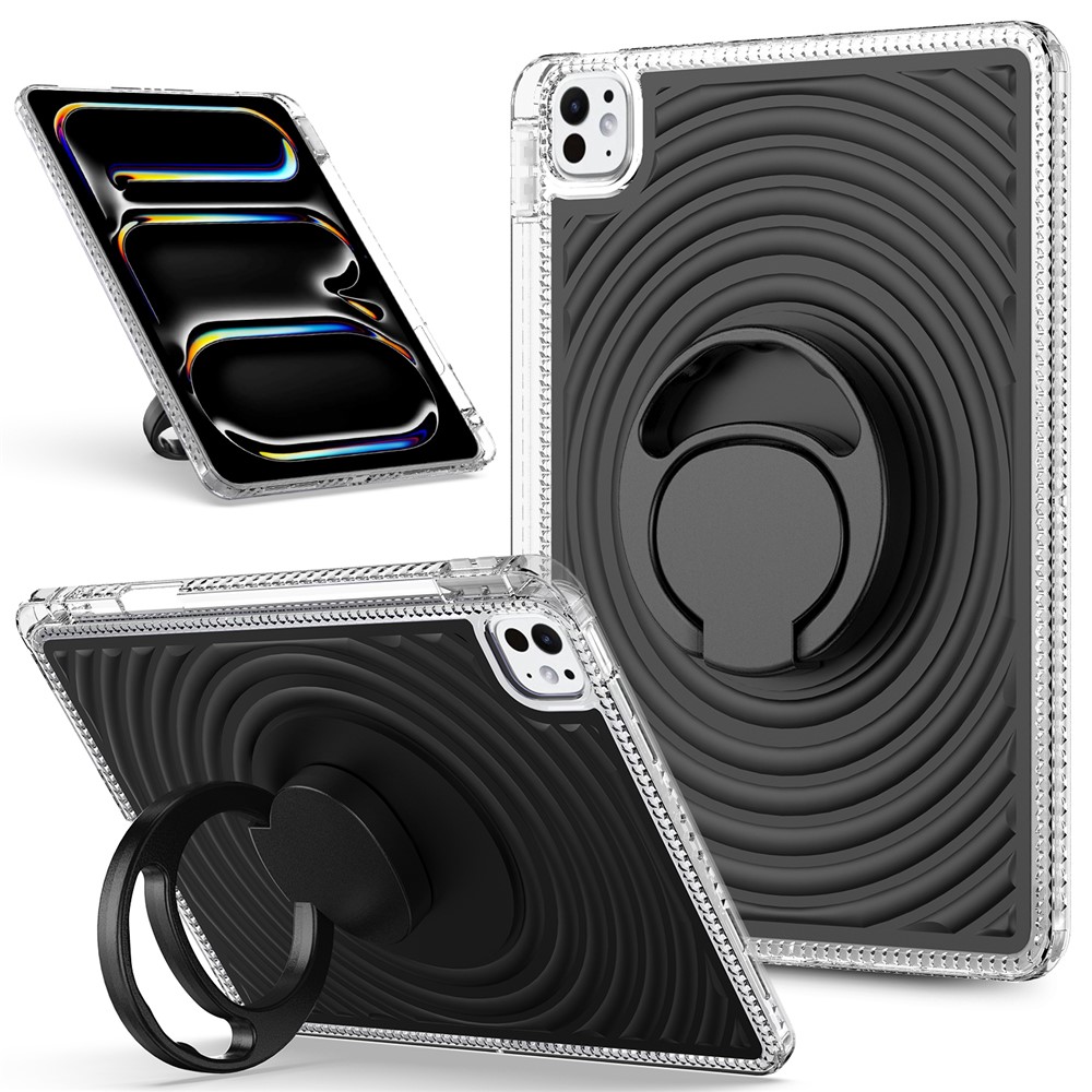 For iPad Pro 11 (2025) / (2024) Case Kickstand Wave Pattern Shockproof TPU + PC Tablet Cover - Black