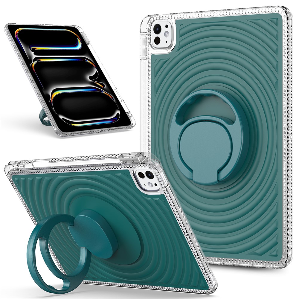For iPad Pro 11 (2025) / (2024) Case Kickstand Wave Pattern Shockproof TPU + PC Tablet Cover - Blackish Green