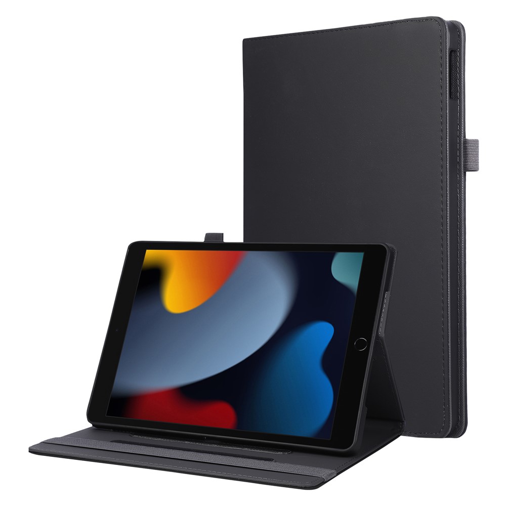 Tablet Case For iPad 10.2 (2021)  /  (2020)  /  (2019)  /  Air 10.5 inch (2019) Foldable Stand Leather Cover with Handheld Wristband - Black