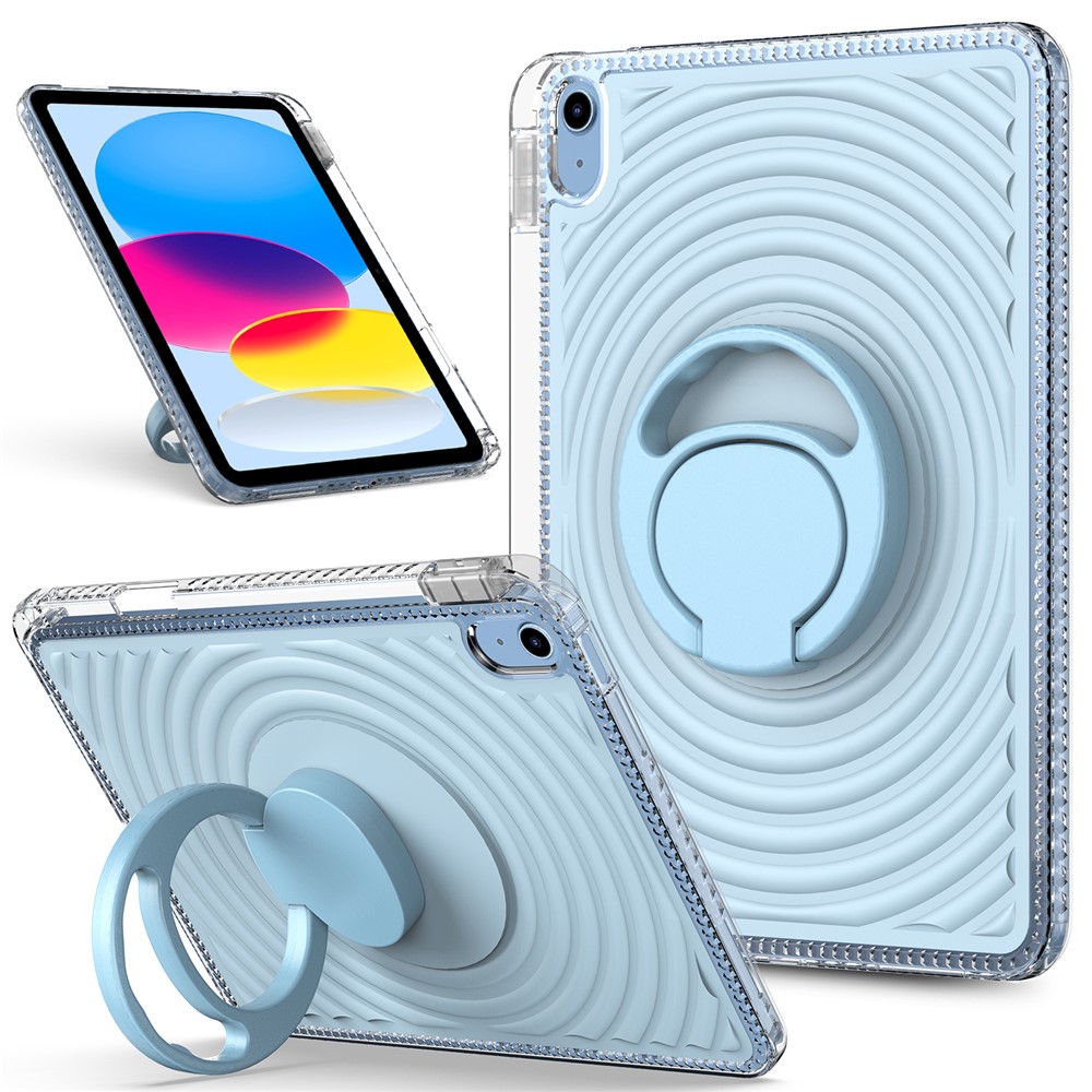 For iPad (2025)  /  10.9 (2022) Case Kickstand Wave Pattern Shockproof TPU + PC Tablet Cover - Baby Blue