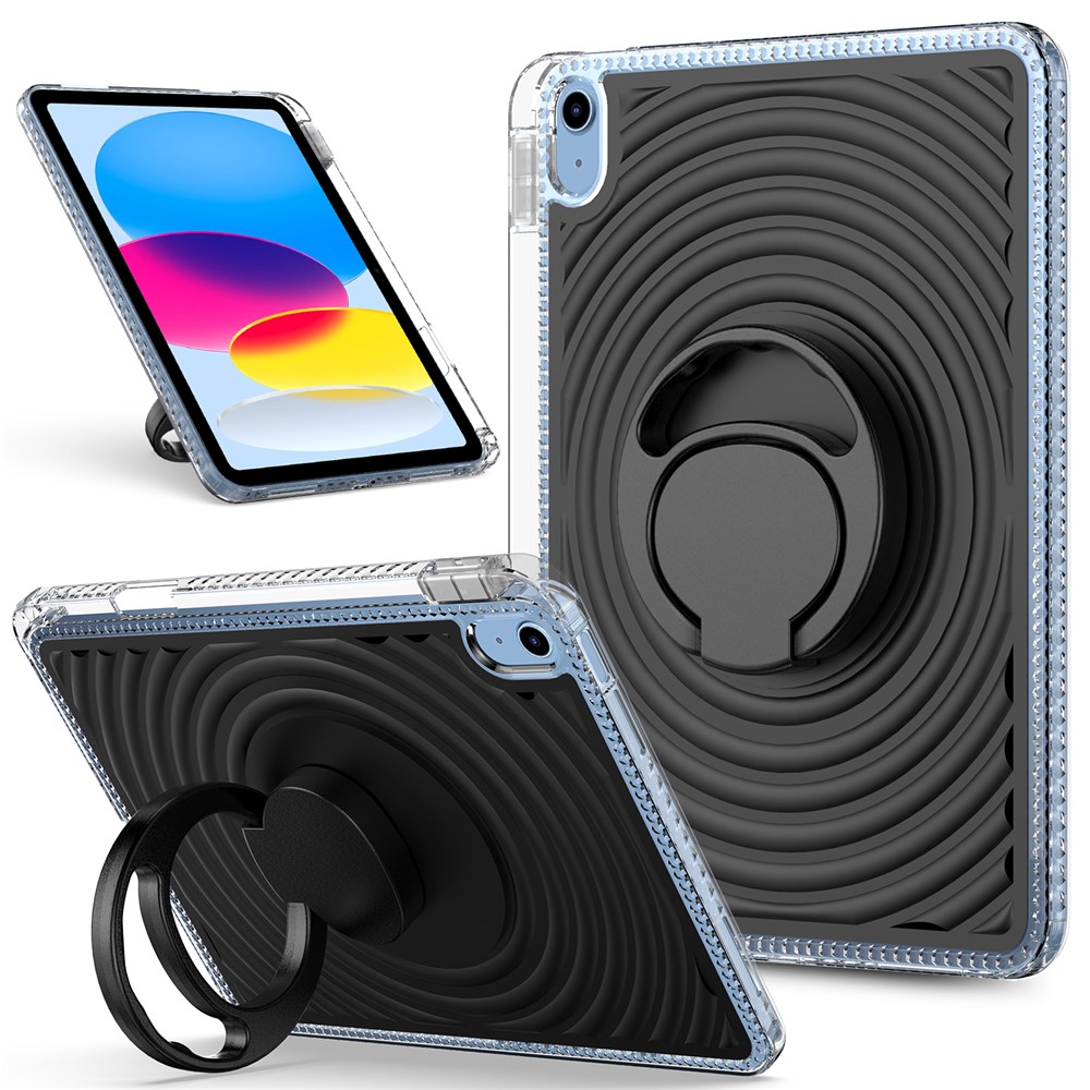 For iPad (2025) / 10.9 (2022) Case Kickstand Wave Pattern Shockproof TPU + PC Tablet Cover - Black