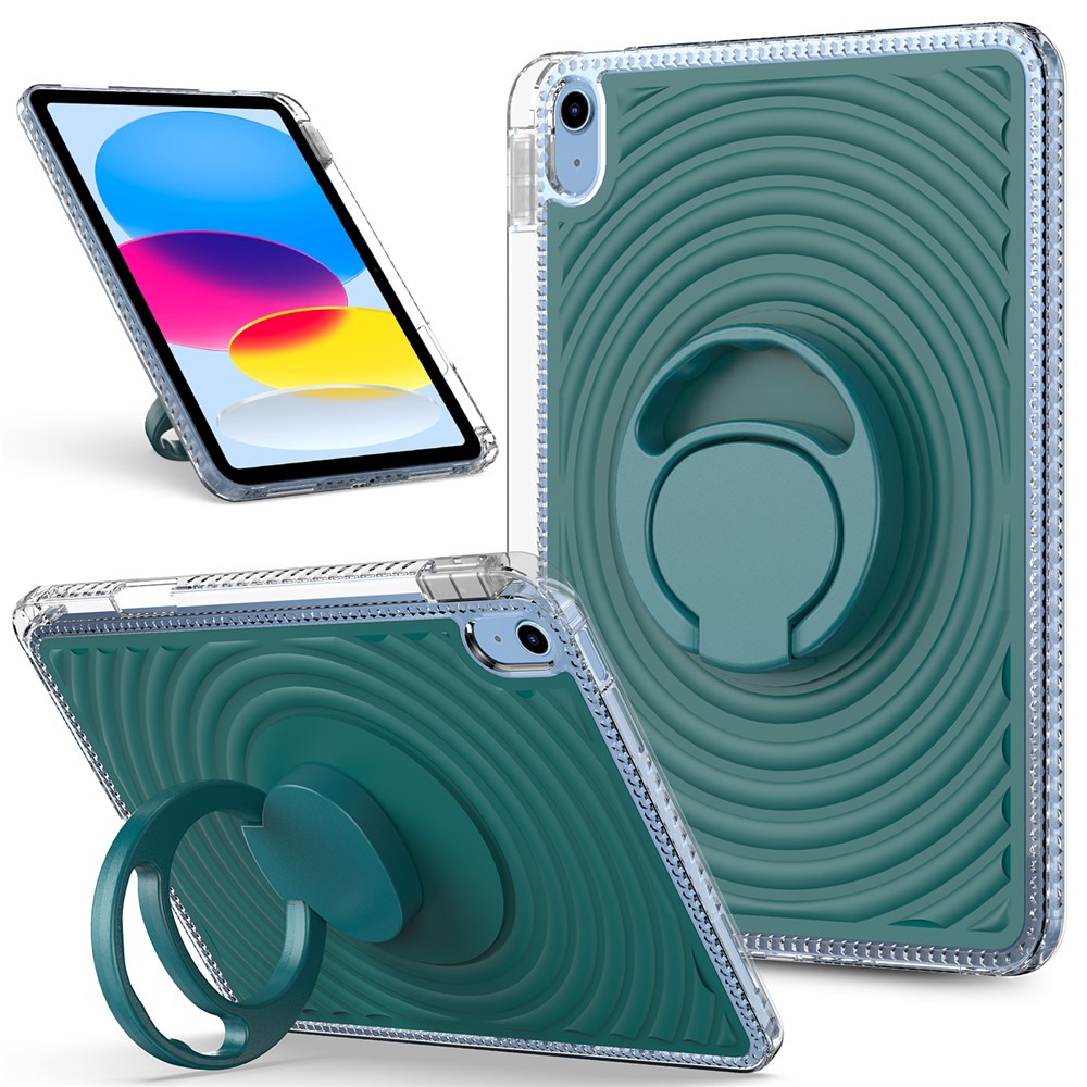 For iPad (2025) / 10.9 (2022) Case Kickstand Wave Pattern Shockproof TPU + PC Tablet Cover - Blackish Green