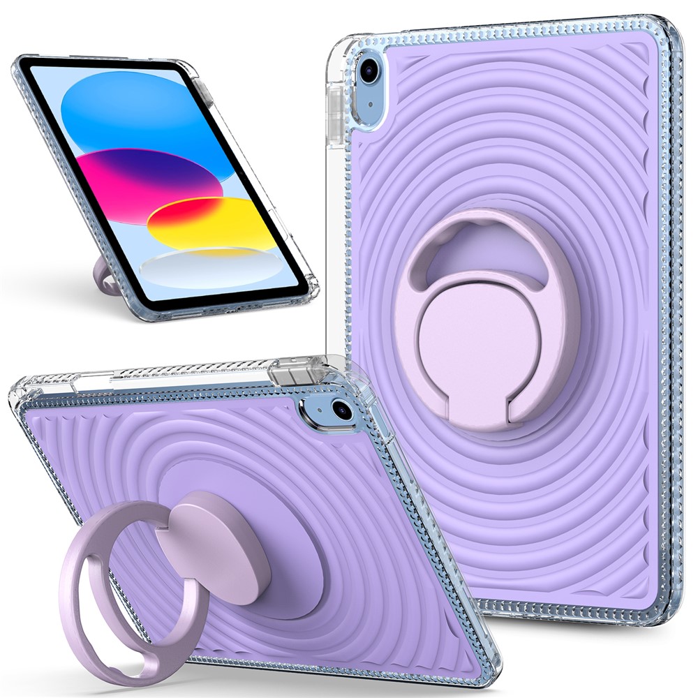 For iPad (2025) / 10.9 (2022) Case Kickstand Wave Pattern Shockproof TPU + PC Tablet Cover - Purple