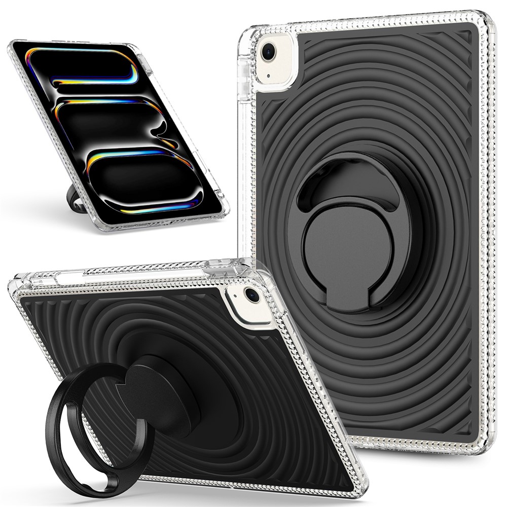 For iPad Air 11 (2025) / (2024) Case Kickstand Wave Pattern Shockproof TPU + PC Tablet Cover - Black